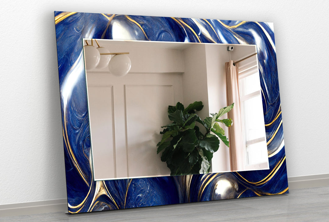 Dark Blue & Golden Wall Mirror black frame mirror
