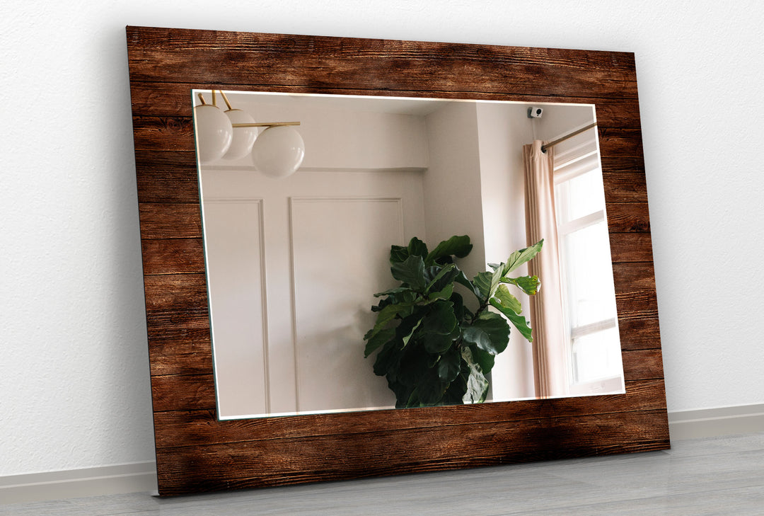 Dark Brown Wood Pattern Wall Mirror