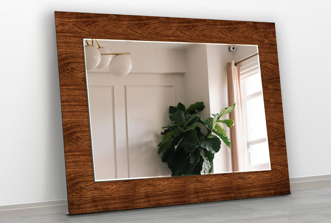 Dark Brown Wood Long Wall Mirror Small Mirror
