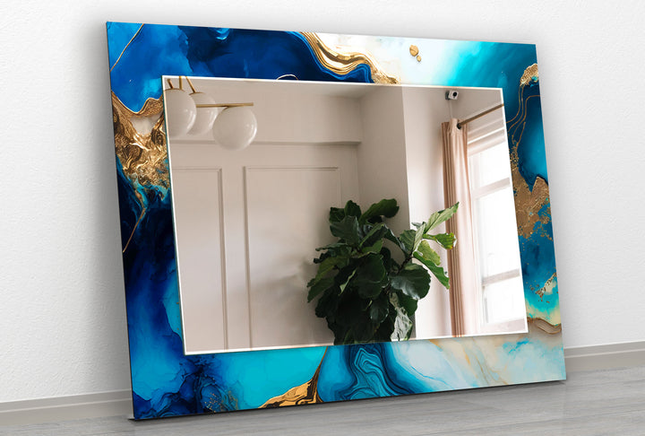 Dark Blue and Golden Wall Mirrors Abstract Wall Mirror
