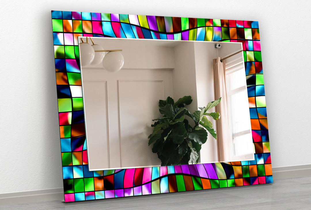 Stained Colored Blocks Wall Mirror Small Wall Mirror
