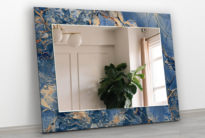 Blue & Brown Abstract Wall Mirror black frame mirror
