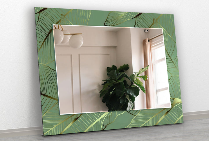 Green Golden Leafs Wall Mirror Rectangle Mirror
