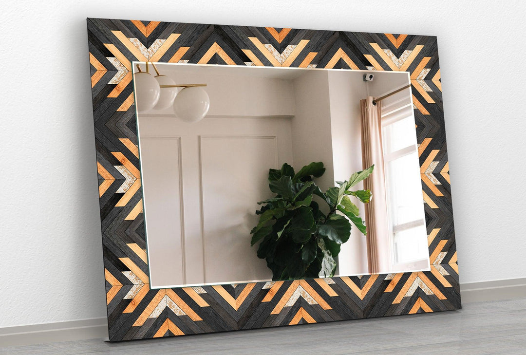 Wood Design Black Orange Wall Mirror living room mirror
