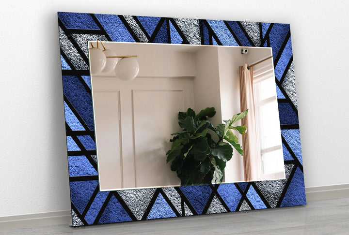 Blue Geometric Stained Wall Mirror Bathroom Mirrors
