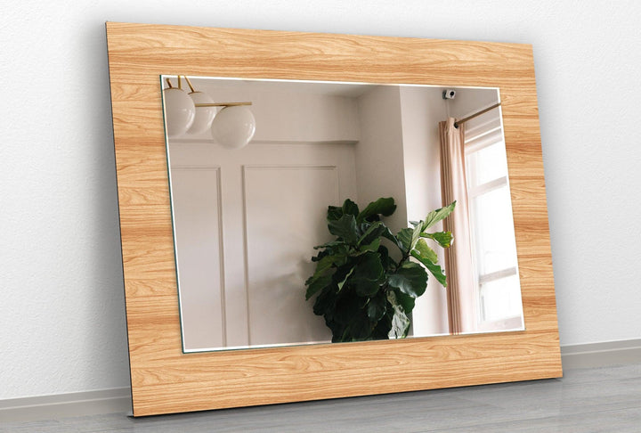 Light Brown Wood Pattern Wall Mirror Large Wall Mirror
