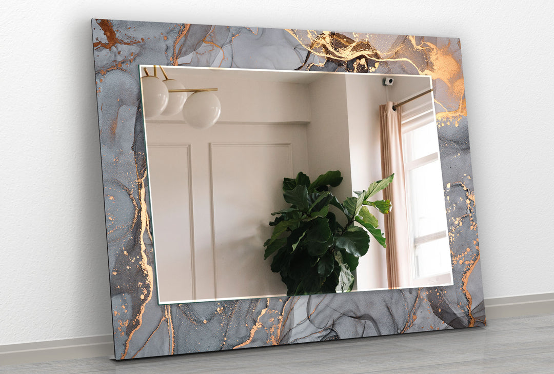 Gray Golden Details Wall Mirrors Rectangle Wall Mirror
