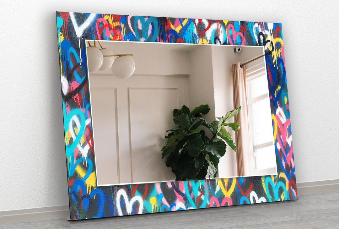 Abstract Colorful Graffiti Wall Mirror Wood Mirror
