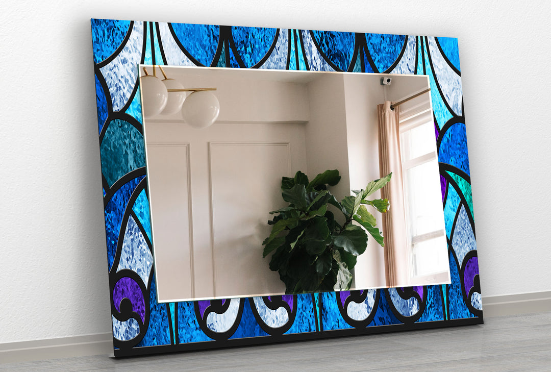 Geometric Blue Lines Wall Mirror Marble Wall Mirror
