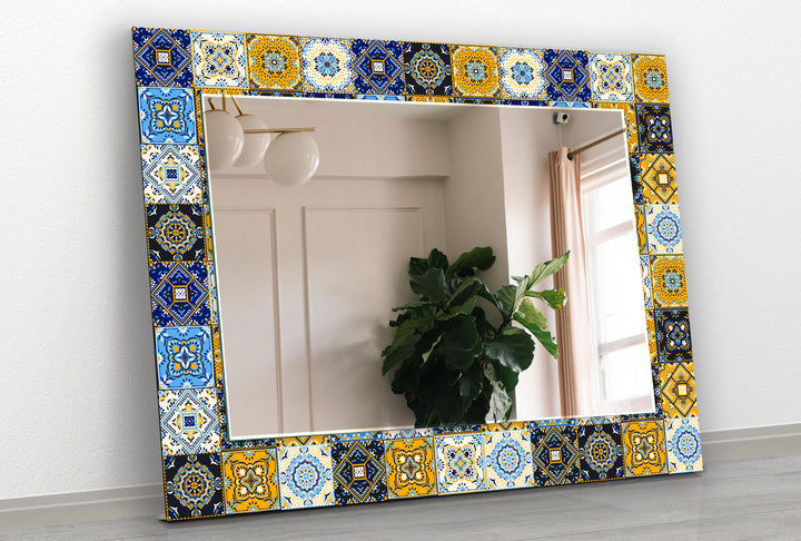 Navy Blue & Blue Mosaic Wall Mirrors bathroom mirror with lights
