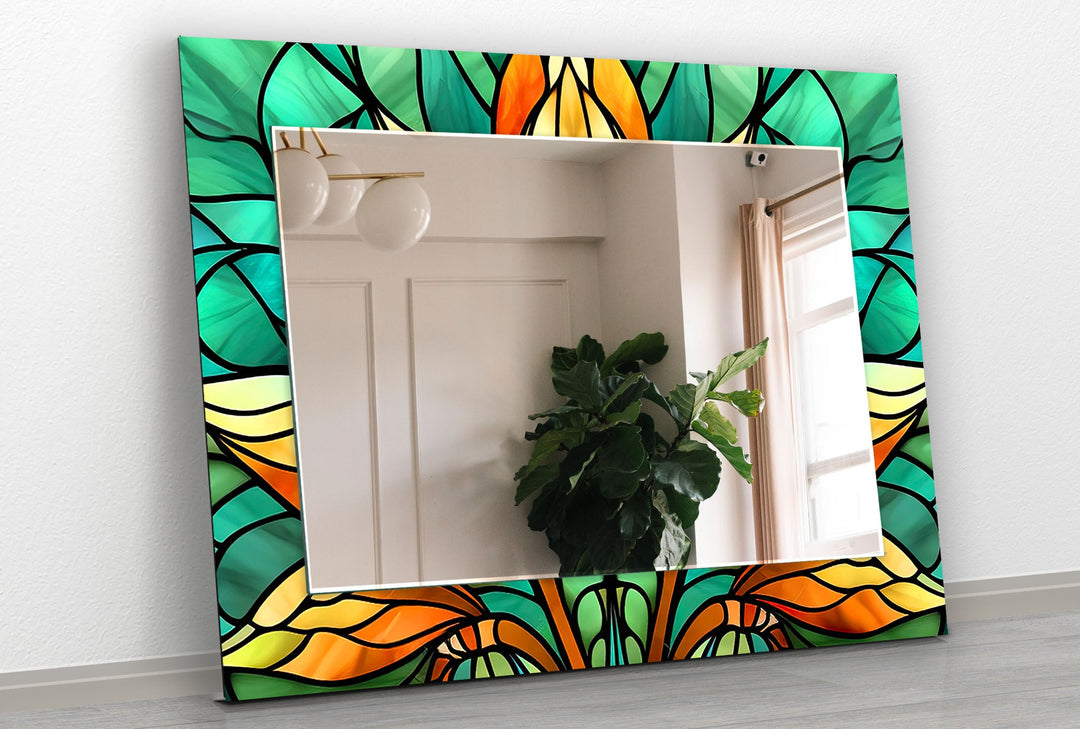 Green Orange Flowers Wall Mirrors Dining Room Wall Mirror
