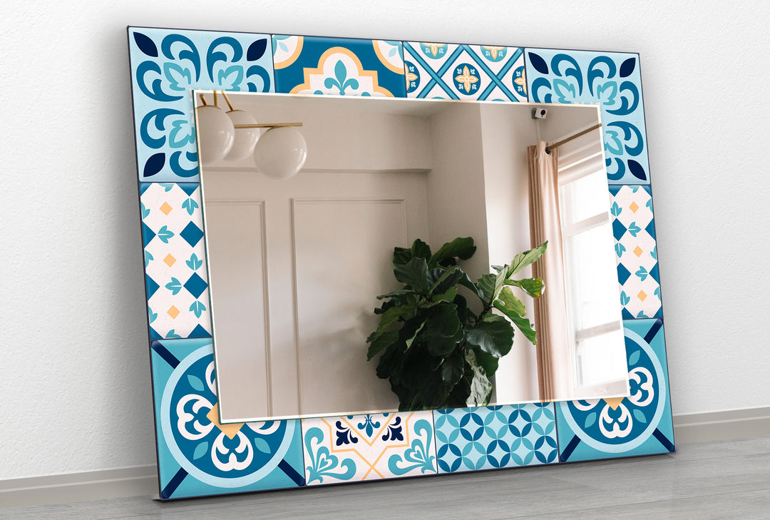 Mosaic Blue Design Wall Mirror mirror black
