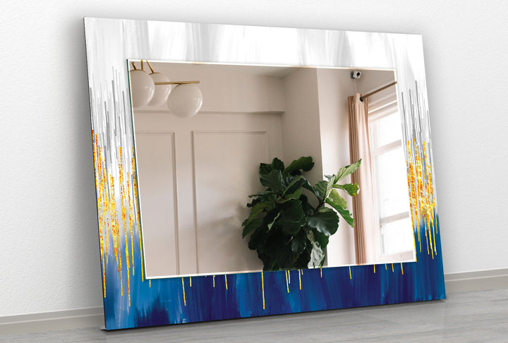 Marble White & Blue Golden Wall Mirror Living Room Mirror
