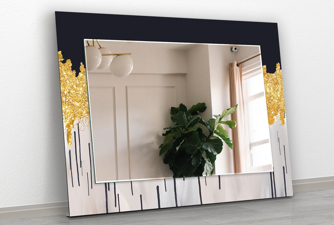 White & Black with Gold Round Wall Mirror Blue Mirror
