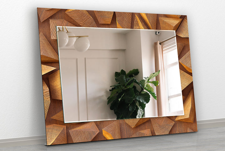 Wood 3D Brown Wall Mirror Stained Glass Wall Mirror
