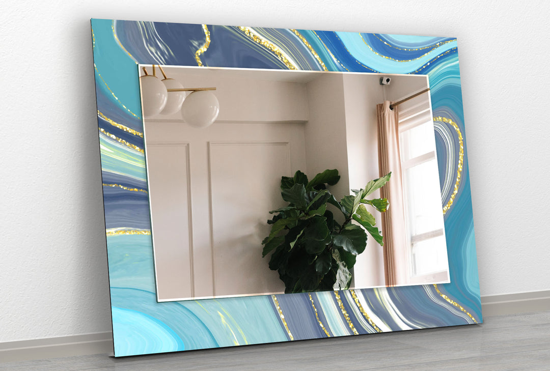 Abstract Blue Wall Mirror gold frame mirror
