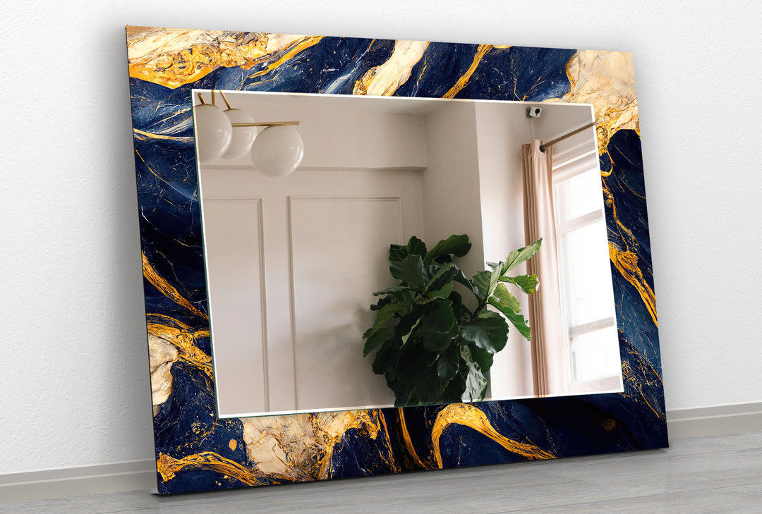 Dark Blue Golden Details Wall Mirrors decorative mirrors   
