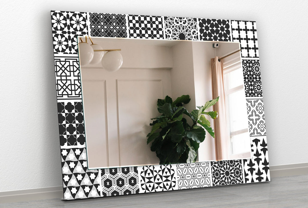 Black and White Mosaic Wall Mirror white framed mirror
