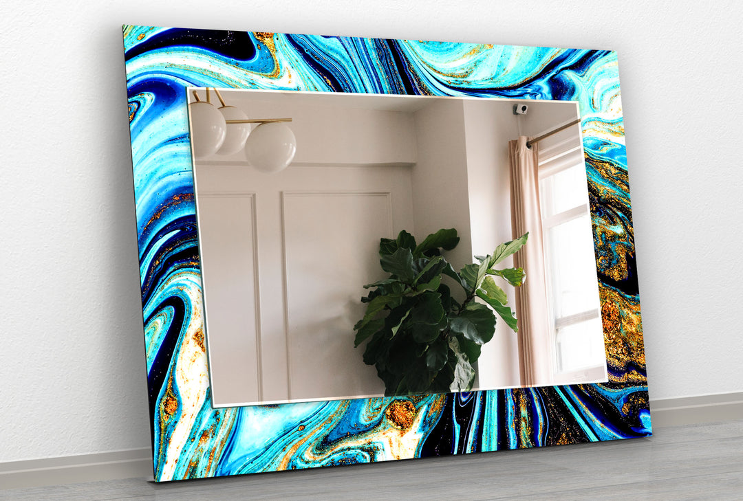 Vivid Blue Epoxy Wall Mirror Marble Wall Mirror
