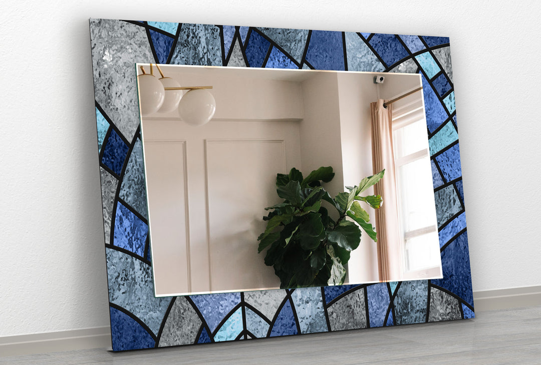 Blue Stained Wall Mirrors Living Room Mirror
