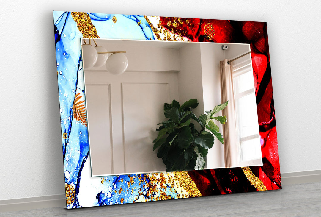 Golden Red & Blue Wall Mirror Large Wall Mirror
