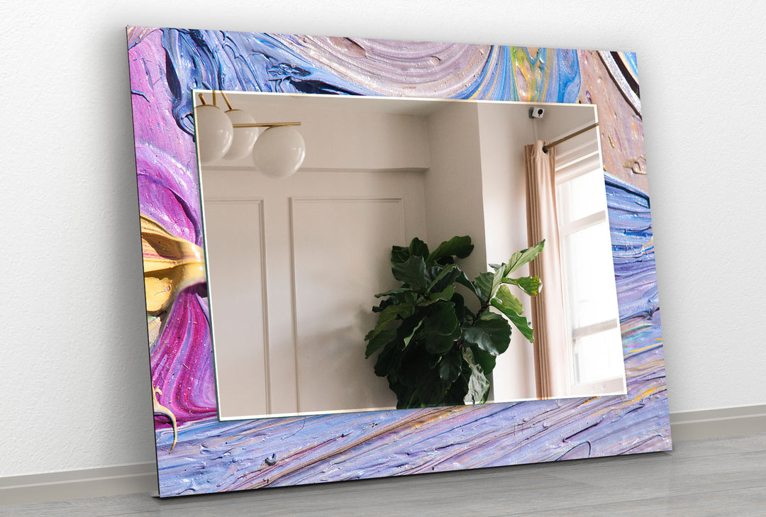 Purple Abstract Oil Art Wall Mirror Entryway Wall Mirror
