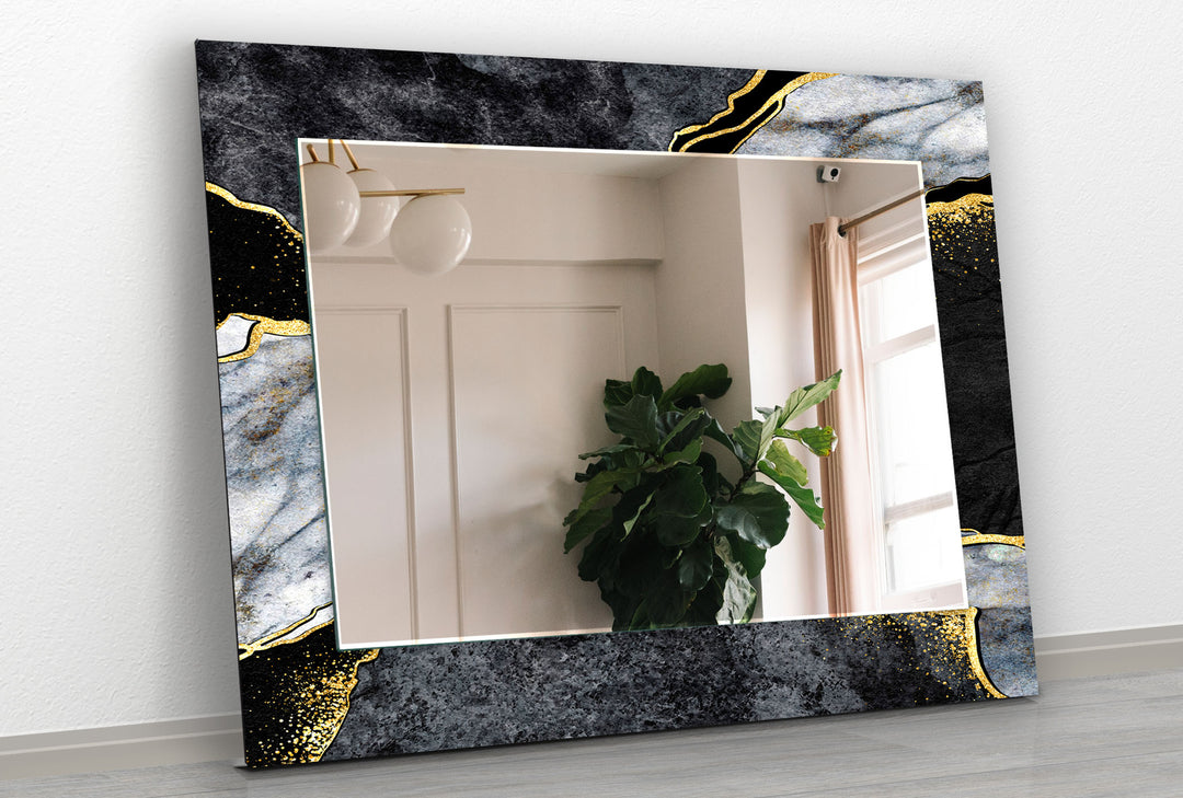 Black & Gray Abstract Wall Mirror Bedroom Mirror
