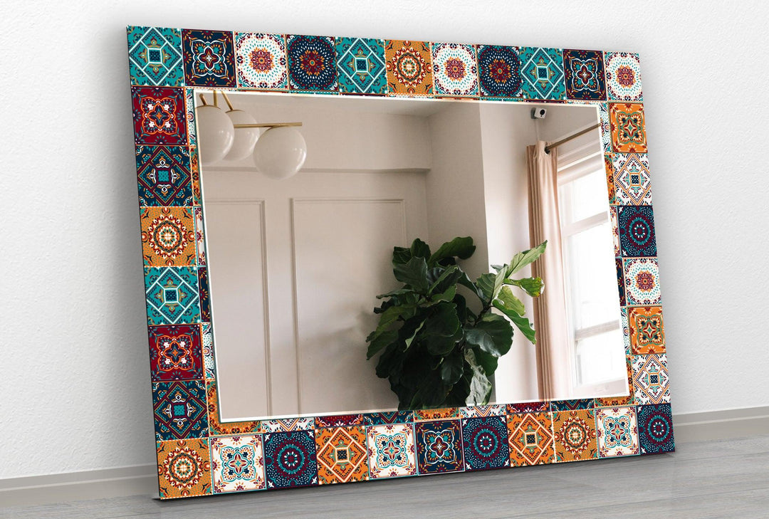 Orange & Blue Mosaic Wall Mirror Red Wall Mirror
