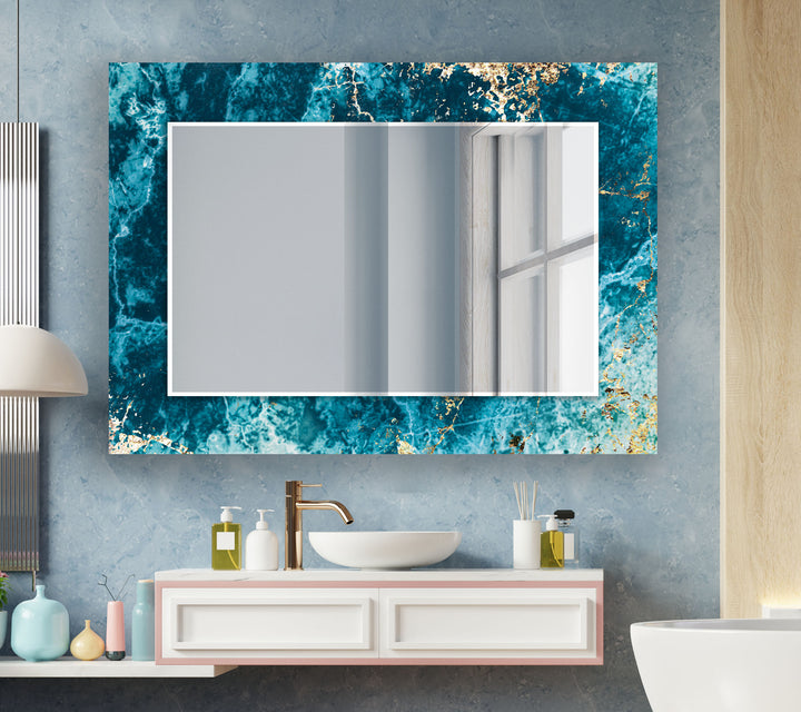 Turquoise and Golden Details Wall Mirror Rectangle Wall Mirror
