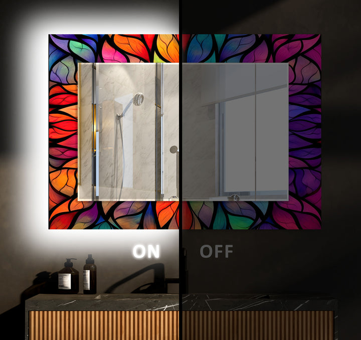 Colored Leaf Details Stained Wall Mirror Large Mirror Abstract Mirror