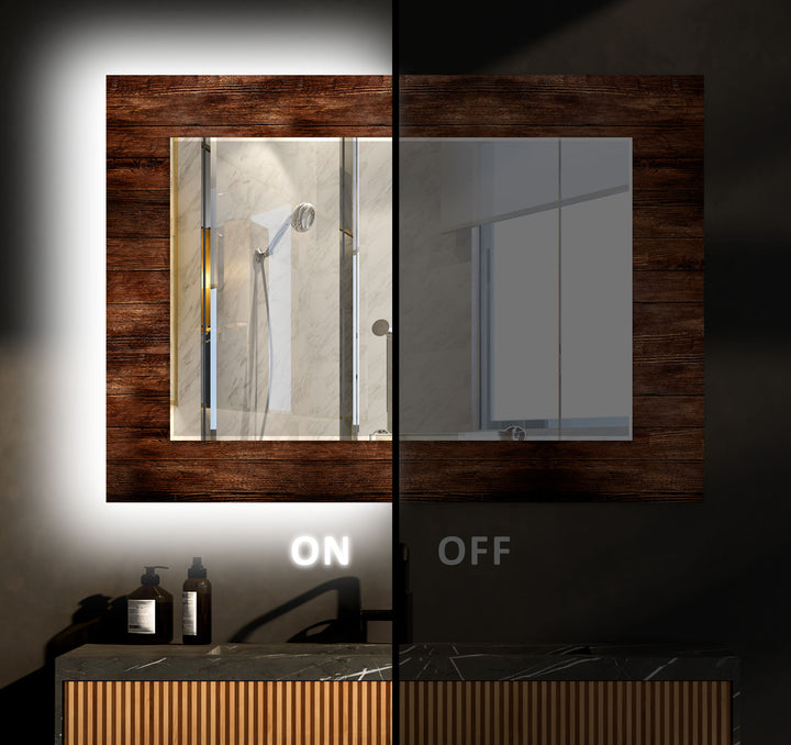 Dark Brown Wood Pattern Wall Mirror