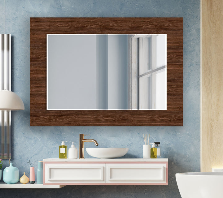 Wooden Dark Brown Design Wall Mirror Dining Room Mirror
