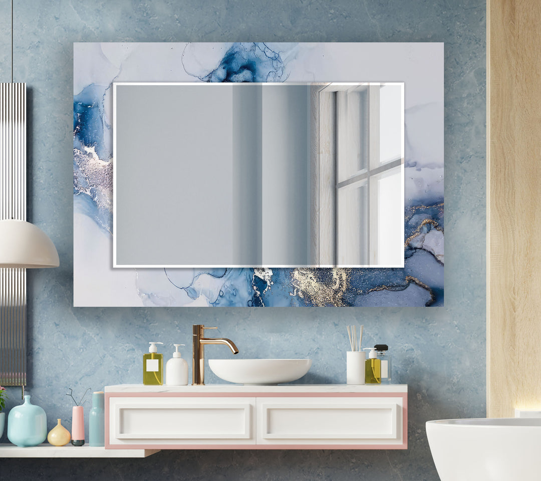 Blue & White Abstract Wall Mirrors Abstract Wall Mirror
