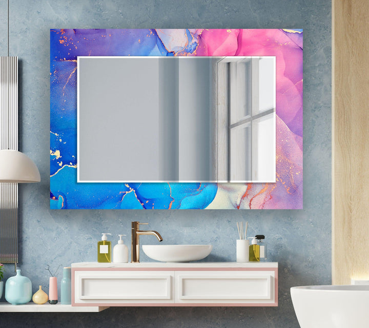 Blue Pink Marble Wall Mirror Bathroom Wall Mirror
