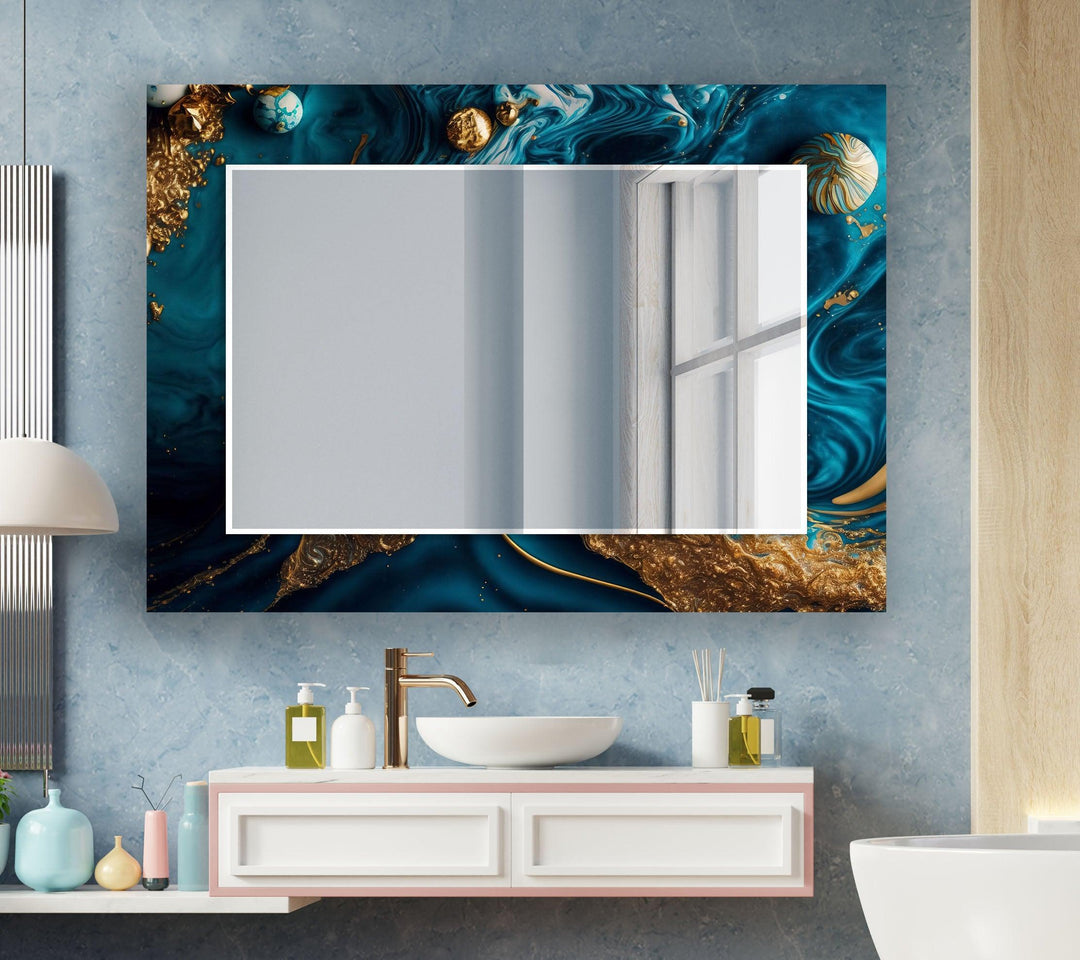 Modern Blue and Golden Wall Mirror gold mirror
