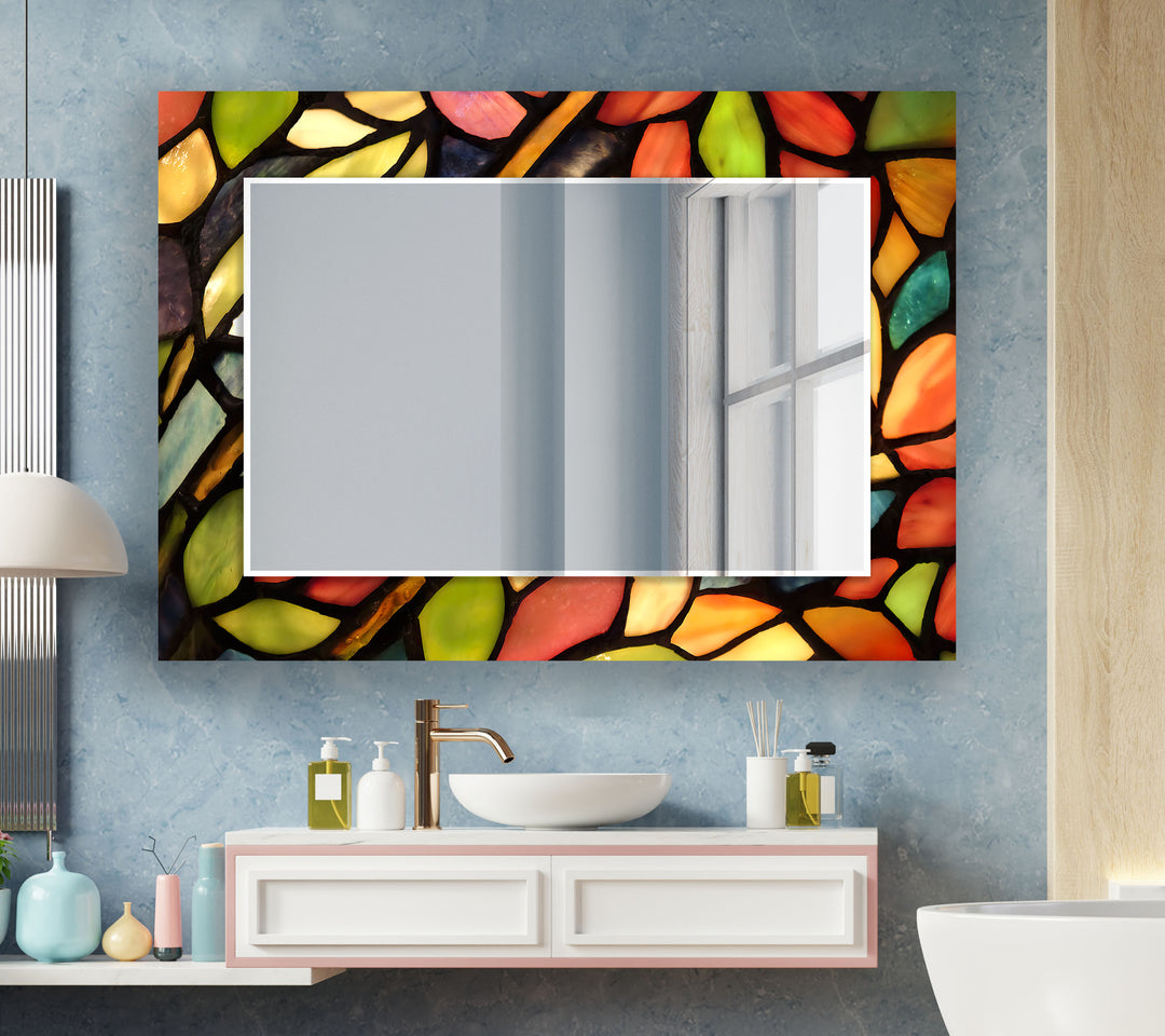 Red and Orange Stained Wall Mirror Square Wall Mirror
