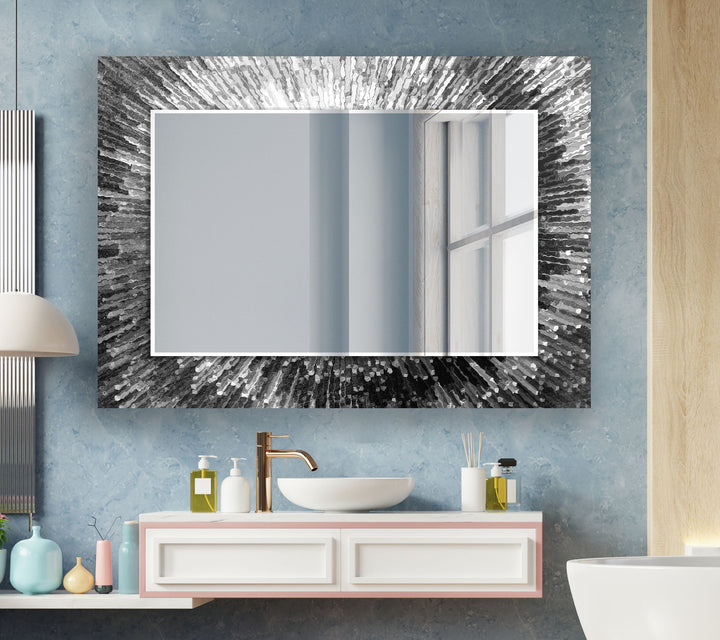 Gray Abstract Round Wall Mirror Green Mirror	
