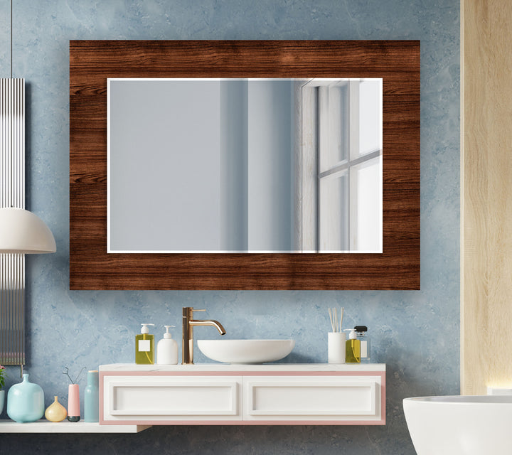 Dark Brown Wooden Pattern Wall Mirror Blue Mirror
