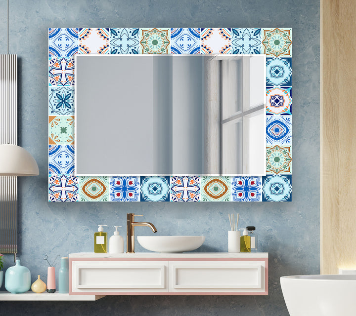 Mosaic Green & Blue Wall Mirror gold frame mirror
