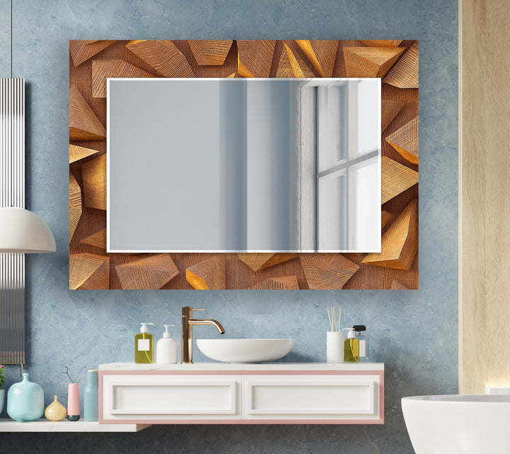 Wood 3D Brown Wall Mirror Abstract Wall Mirror
