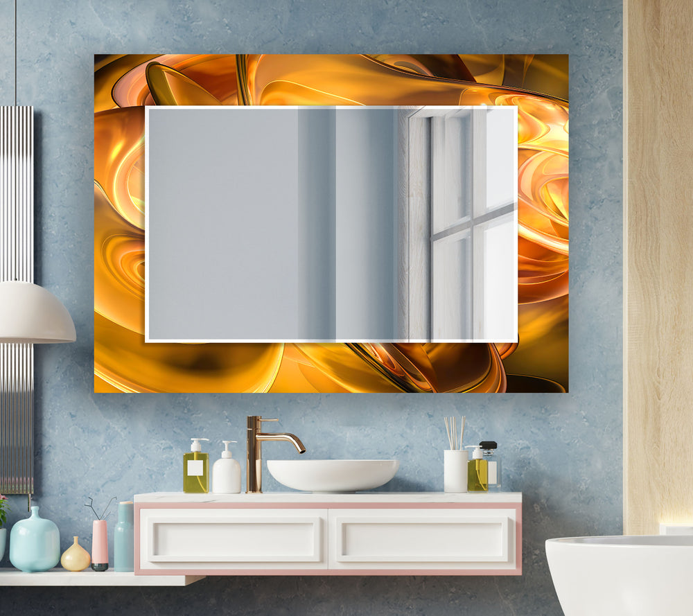 Caramel Color Lines Abstract Wall Mirror Bathroom Mirror
