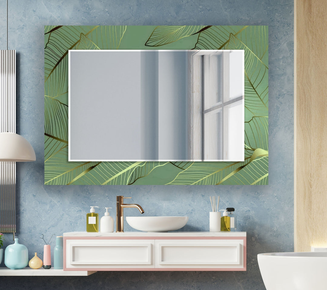 Green Golden Leafs Wall Mirror Decorative Wall Mirror
