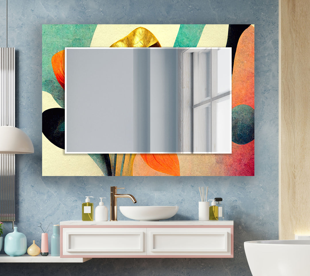 Green & Orange with Golden Wall Mirror Rectangle Wall Mirror
