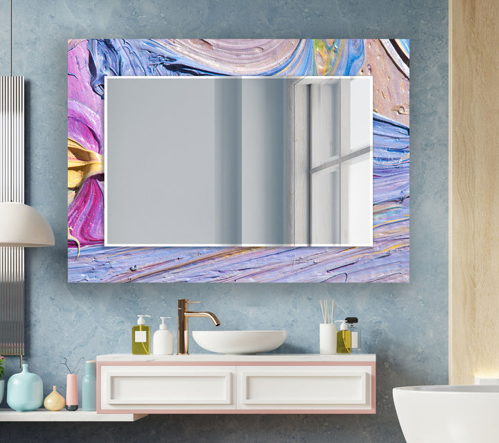 Purple Abstract Oil Art Wall Mirror Bathroom Wall Mirror
