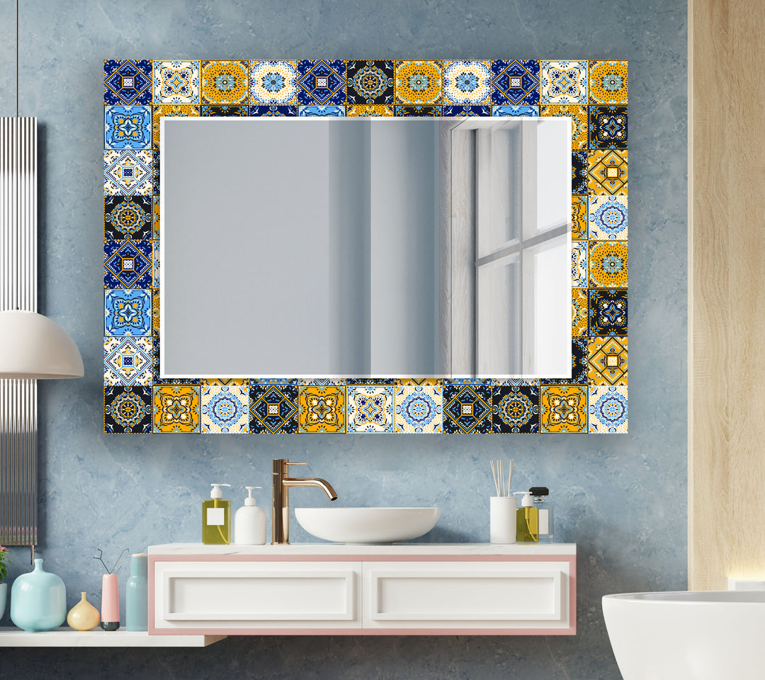 Navy Blue & Blue Mosaic Wall Mirrors oversized wall mirrors
