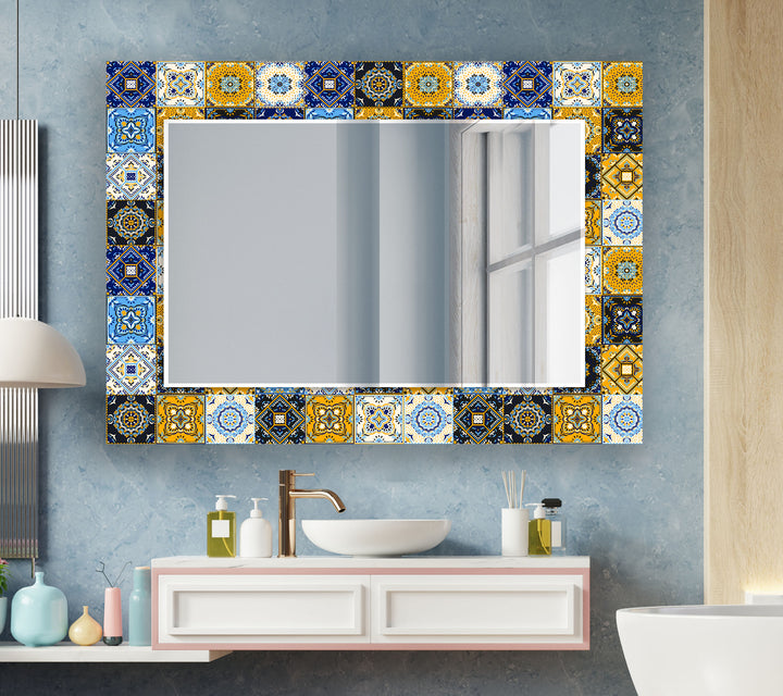 Navy Blue & Blue Mosaic Wall Mirrors oversized wall mirrors
