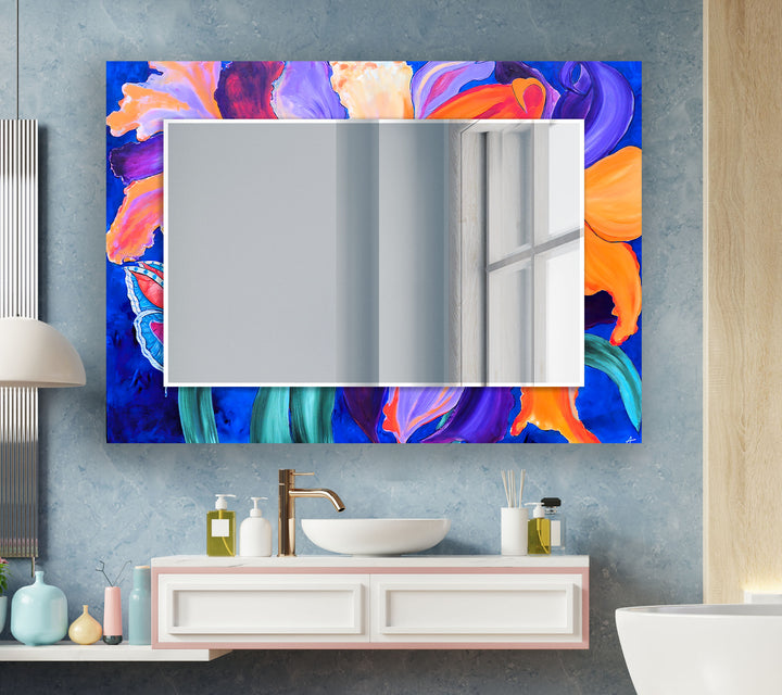 Purple Orange Flower Wall Mirrors mirror art
