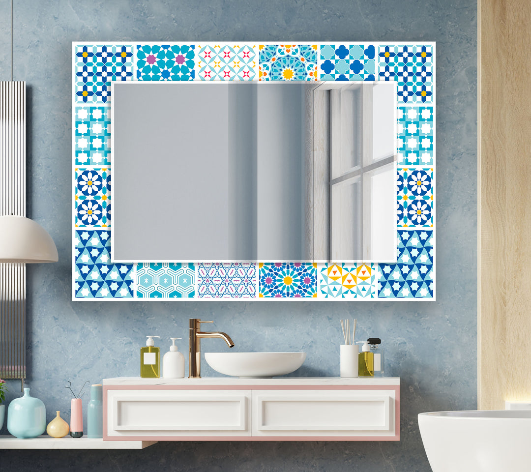 Mosaic Blue Wall Mirror Stained Glass Mirror
