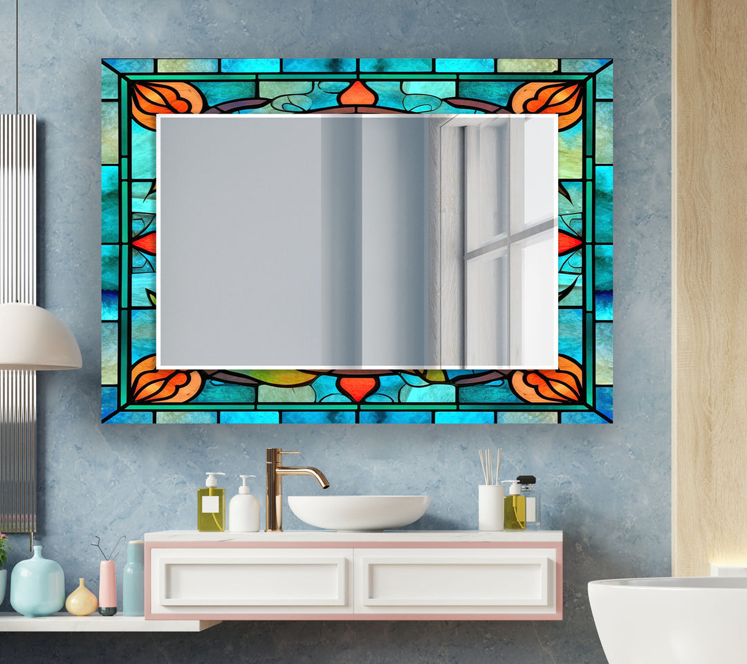 Green and Blue Stained Wall Mirrors big mirror for living room
