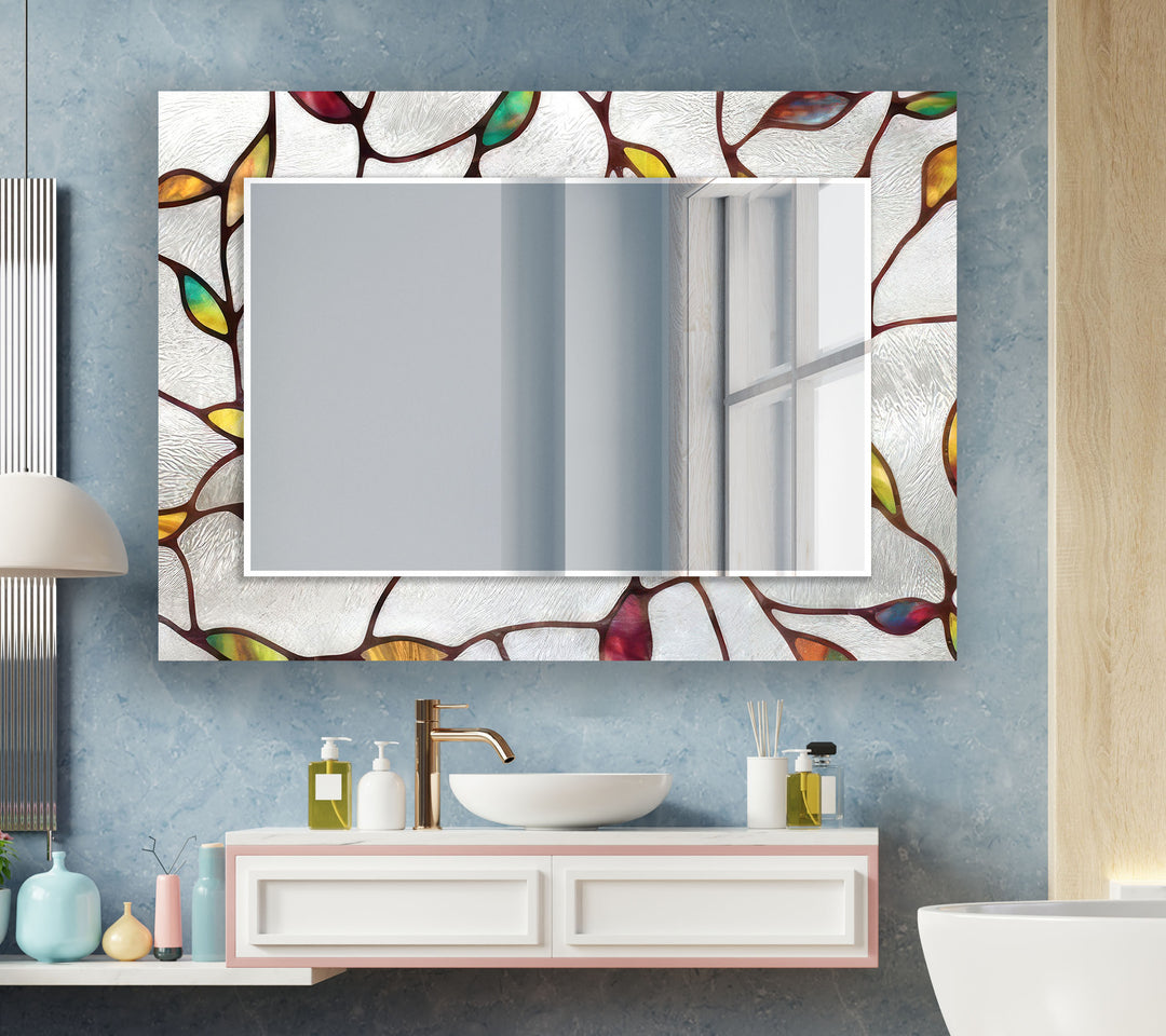 White Tree Details Wall Mirror Abstract Mirror
